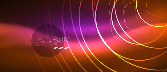 Neon glowing wave, magic energy and light motion background. Vector wallpaper template