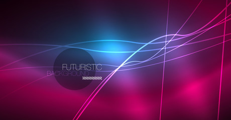Digital technology abstract background - neon geometric design. Abstract glowing lines. Colorful techno background. Futuristic shape.