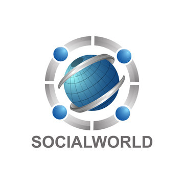Social world with globe and human character logo concept design template