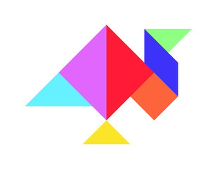 Color tangram puzzle in turkey hen or gobbler shape on white background