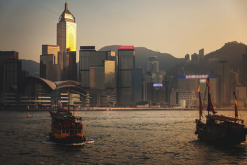 Hong Kong Victoria Harbour view with sunset