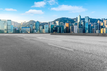 Air highway asphalt road and office building of commercial building in modern city