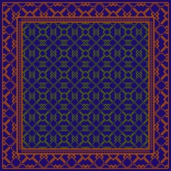Decorative Pattern With Geometric Decoration. Symmetric Pattern . For Print Bandanna, Tablecloth, Fabric Fashion. blue, brown color