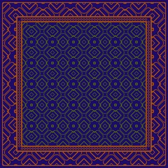 Obraz premium Decorative Pattern With Geometric Decoration. Symmetric Pattern . For Print Bandanna, Tablecloth, Fabric Fashion. blue, brown color