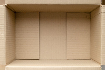 Empty cardboard box. Close up inside view of cardboard packaging box.