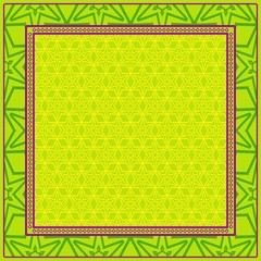 Obraz premium Geometric Pattern With Hand-Drawing Floral Ornament. Vector Illustration. For Fabric, Textile, Bandana, Print. Green, yellow color
