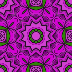 Purple,, green color Floral Geometric Pattern With Hand-Drawing Mandala. Seamless vector Illustration. For Fabric, Textile