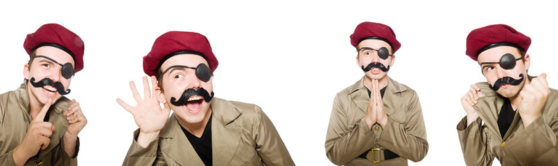 Funny soldier in military concept