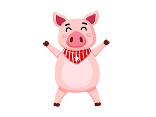 Obraz na płótnie Canvas Cute cartoon fat Pig characters isolated on white background. Vector Illustration cartoon style.