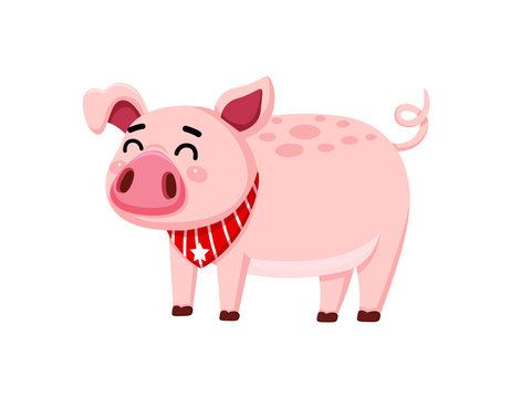 Cute cartoon fat Pig characters isolated on white background. Vector Illustration cartoon style.
