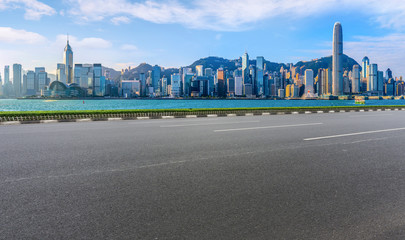 Air highway asphalt road and office building of commercial building in modern city