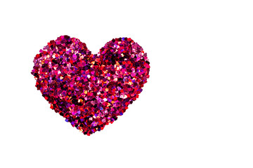 Valentine Day concept, white background with glitter red hearts