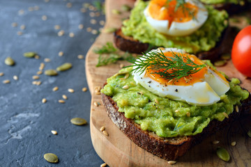 Vegetarian toast with egg and avocado