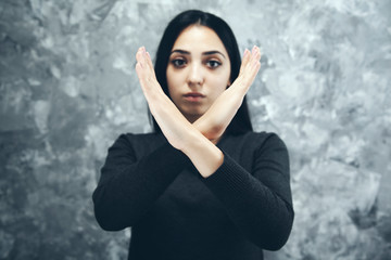 woman hand stop sign