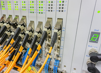 Fototapeta na wymiar Netzwerk Switch und Netzwerkkabel in einem Rechenzentrum