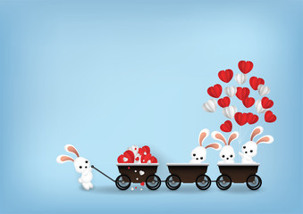 Vector and Illustration graphic  style,Cute cartoon,Little rabbit and a heart balloon.
