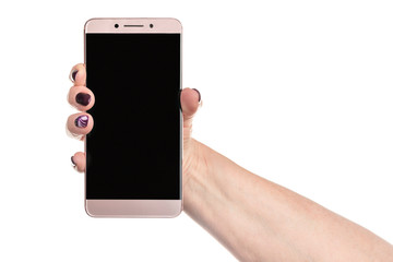 female hand with smartphone