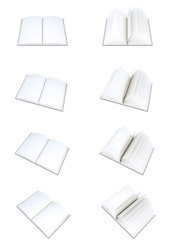  Open blank book on white background.