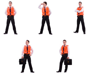 Obraz premium Man in life-jacket isolated on white 