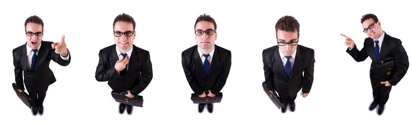 Male employee in suit with briefcase isolated on white 
