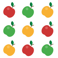 Vector Illustration on white background. set Of Apples. Green, red, yellow.