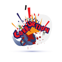 boxxer glove punching or hitting to corruption text with money. break the corruption project. stop corruption concept - vector
