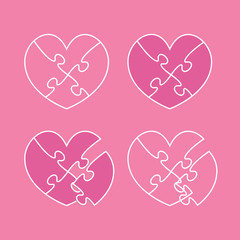 Set pink pieces puzzle hearts jigsaw Valentine Day