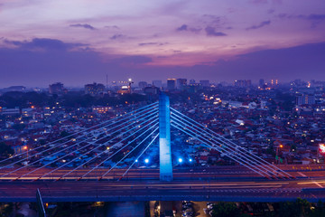 Pasupati overpass and crowded residential at dusk