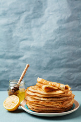 Staple of yeast pancakes, traditional for Russian pancake week - 242245909
