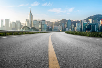 Air highway asphalt road and office building of commercial building in modern city