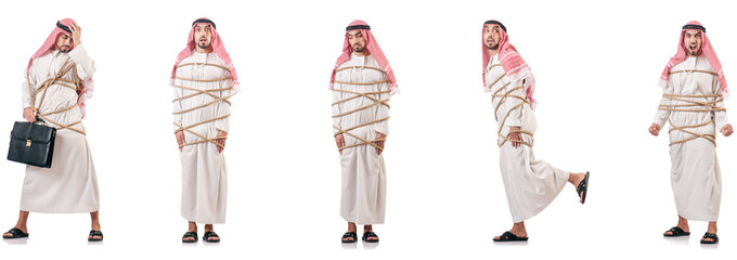 Arab man tied up with rope