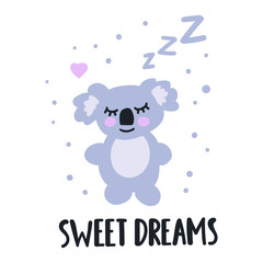 Sleeping koala, hand drawn icon. Vector illustration for greeting card, t shirt, print, stickers, posters design.