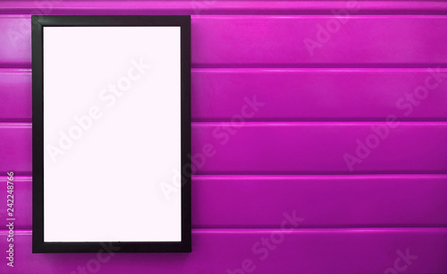 Beautiful Notification Borad Hanging On The Colorful Metal Wall Beautiful Notification Borad Hanging On The Colorful Metal Wall Black Frame Placing Bright Pink Square Pan Background