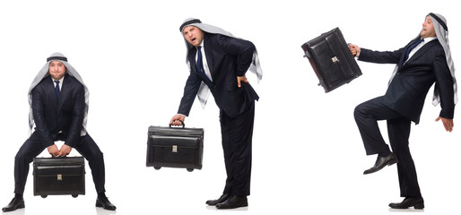 Arab businessman with suitcase isolated on white 