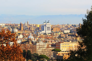 Rome (Italy) - The view of the city from Janiculum hill and terrace, with Vittoriano, Trinità dei Monti church and Quirinale palace.