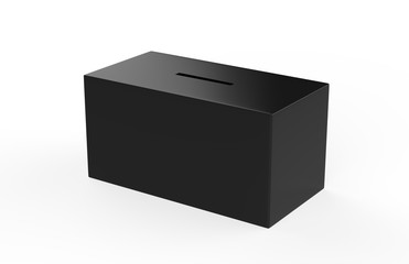 Collection box on isolated white background for charity, donation box mock up template, 3d illustration