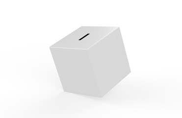 Collection box on isolated white background for charity, donation box mock up template, 3d illustration
