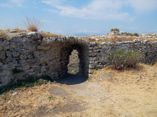 Window in the old fortress wall, Corinth, Greece