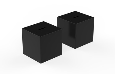 Collection box on isolated white background for charity, donation box mock up template, 3d illustration