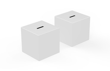 Collection box on isolated white background for charity, donation box mock up template, 3d illustration