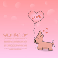 Cute dog with heart balloons.Vector cartoon style for Valentine’s Day.