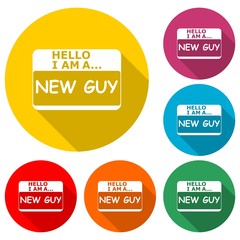 Hello I Am, black card icon or logo, color set  with long shadow