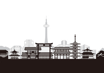 Fototapeta premium Zabytkowe budynki w Kioto. Ilustracji wektorowych.