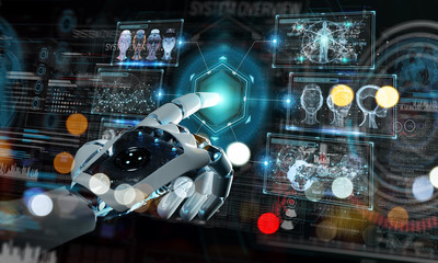 Intelligent robot machine using digital screens interface 3D rendering