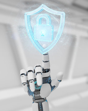 White humanoid hand using web security 3D rendering