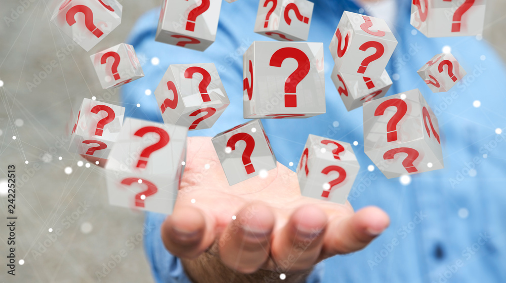 Fototapete Businessman using cubes with 3D rendering question marks