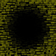 Binary code scattered radially. Vector graphics