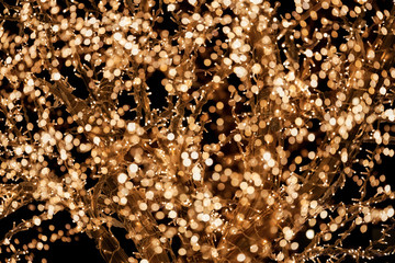 large number of lights in golden Christmas decoration