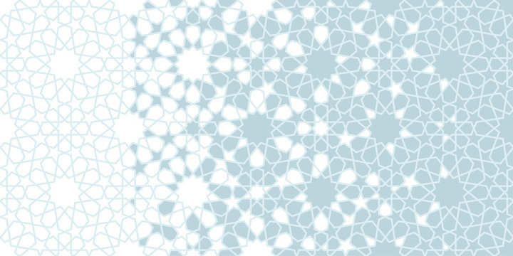 Arabesque seamless vector border. Geometric halftone texture with color tile disintegration or breaking