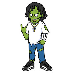 Cartoon Cool Zombie With Dreadlocks